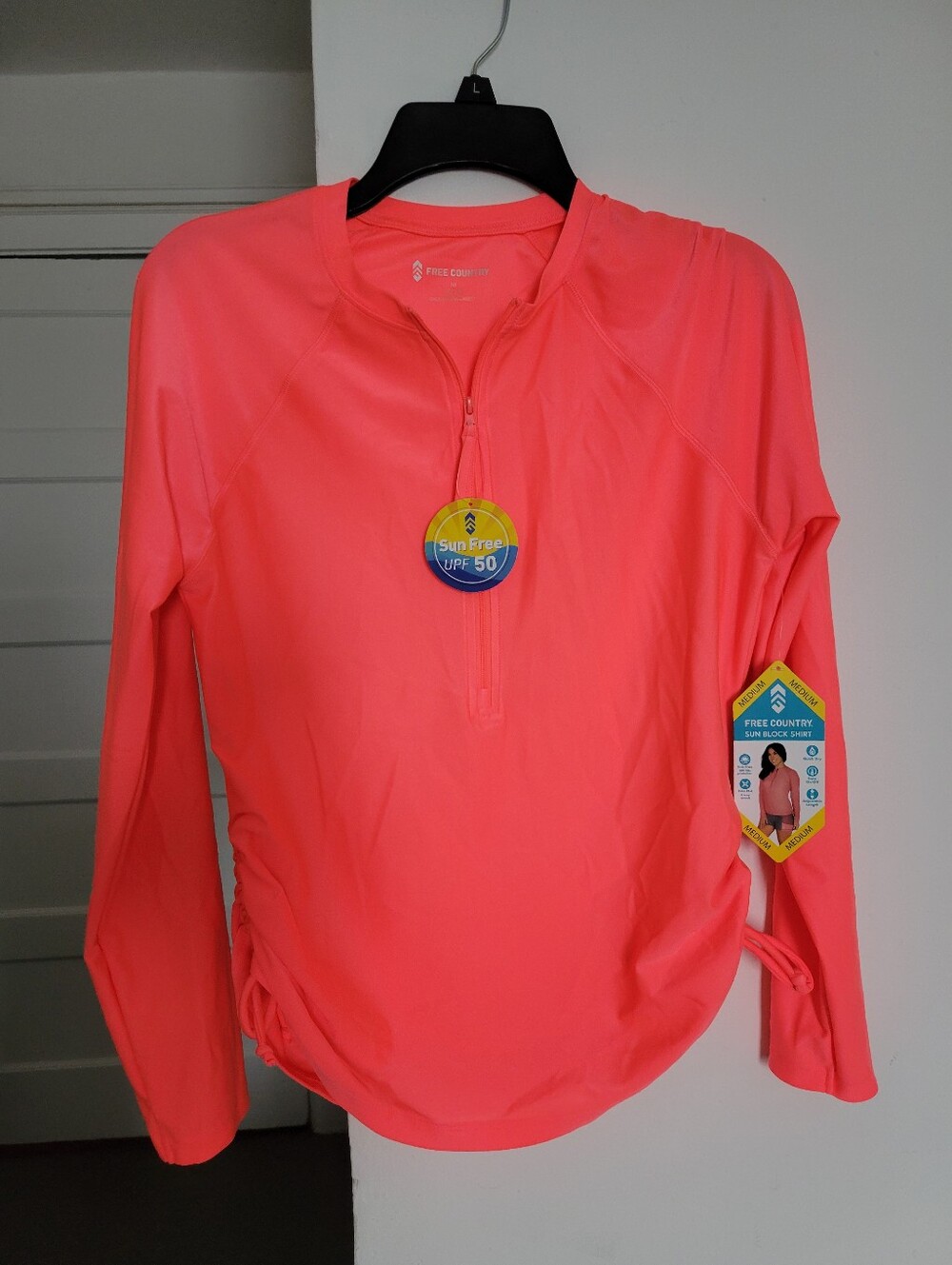 NWT Free Country Sunfree long-sleeve quarter-zip women’s Neon Pink UPF shirt top